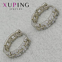 Серёжки женские фирма Xuping Jewelry родий кольцо конго камушки белый циркон размер изделия 15х15 мм