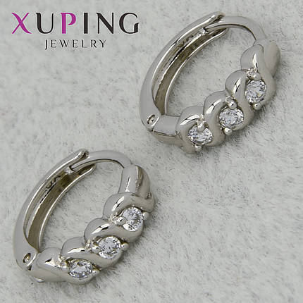 Серёжки женские серебристые фирма Xuping Jewelry родий кольцо конго камень циркон размер изделия 15х15 мм, фото 1