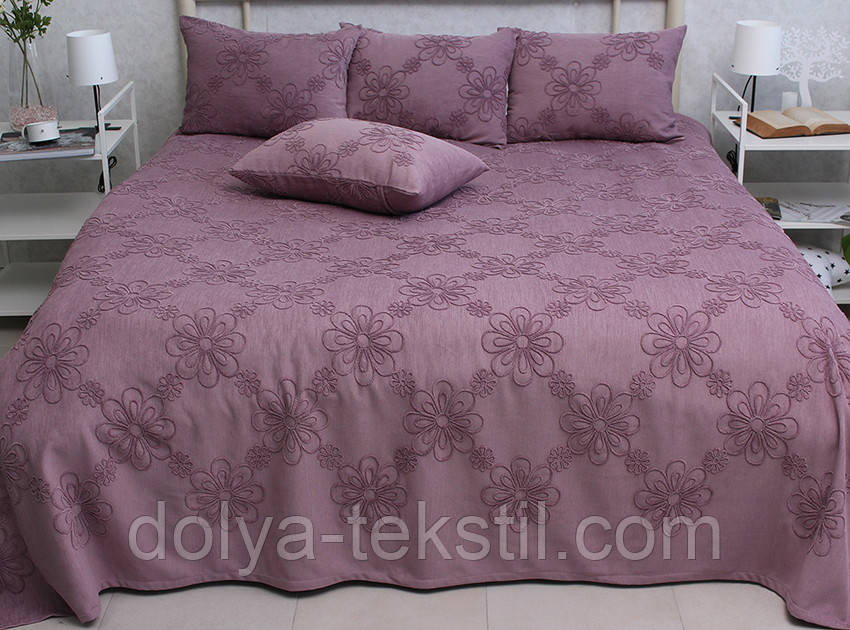 Покривало бавовняне з вишивкою 240х250 ТМ PrimaTeks Mystery violet