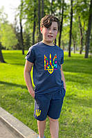 Костюм літній для хлопчика, футболка і шорти, кулір і двохнитка, від 86см до 146 см 146