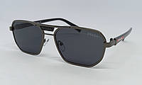 Prada очки мужские солнцезащитные черные в темно серой металлической оправе