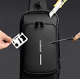 Нагрудна сумка слінг Bagsafe із портом для USB та кодовим замком, водонепроникна чорна, фото 6