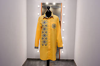 Вишиванка жіноча з довгим рукавом - втачний / вишивка хрестиком Орнамент / тканина Онікс колір - Жовтий