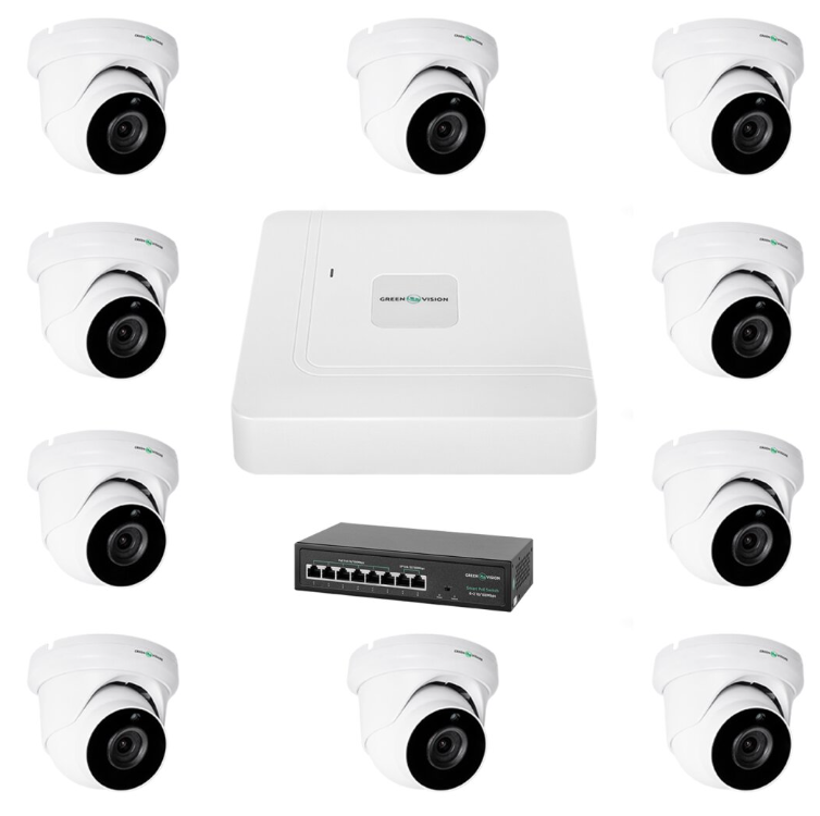 Комплект GreenVision GV-IP-K-W77/09 5MP Комплект видеонаблюдения на 9 камер Набор камер IP камера Камеры - фото 1 - id-p2099453048