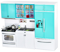 Кухня для кукол Барби с мебелью большая холодильник плита мойка 29 см бирюзовый