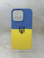 Патриотический чехол для iPhone 13 с микрофиброй оригинальный Silicone Case сине-желтый флаг герб Ukraine