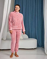 Красивый махровый женский домашний костюм-пижама розовая (пудра) 44,46,48,50,52,54,56 50 56