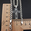 Срібна цепочка з хрестиком чоловіча. Срібний хрестик освячений Спаси Збережи ланцюжок на шию бісмарк 55 см, фото 5