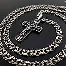 Срібна цепочка з хрестиком чоловіча. Срібний хрестик освячений Спаси Збережи ланцюжок на шию бісмарк 55 см, фото 7