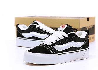 Жіночі кеди Vans Knu Skool Black White Platform Ванс Скул чорно-білі на платформі високій підошві