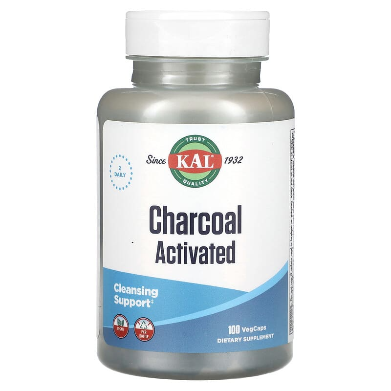 Активоване вугілля KAL "Charcoal Activated" з кокосу, 500 мг (100 рослинних капсул), фото 1