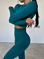 Спортивний жіночий костюм для фітнесу, спорту, йоги з подвійним Push Up Hot та високою посадкою (рашгард + легінси), смарагд