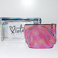 Косметички набір 3в1 малинова силікон і текстиль