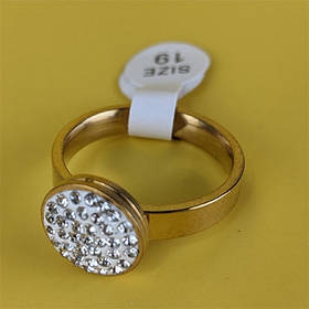 Каблучка під золото жовта у вигляді кола з камінням U-6