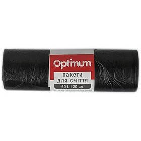 Пакети для сміття 60л*20шт 60*70см чорні OPTIMUM (60шт/ящ) 6237 8240