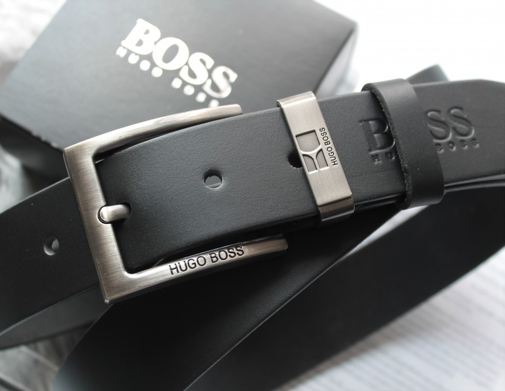 Мужской кожаный классический ремень Hugo Boss black - фото 3 - id-p2099476973