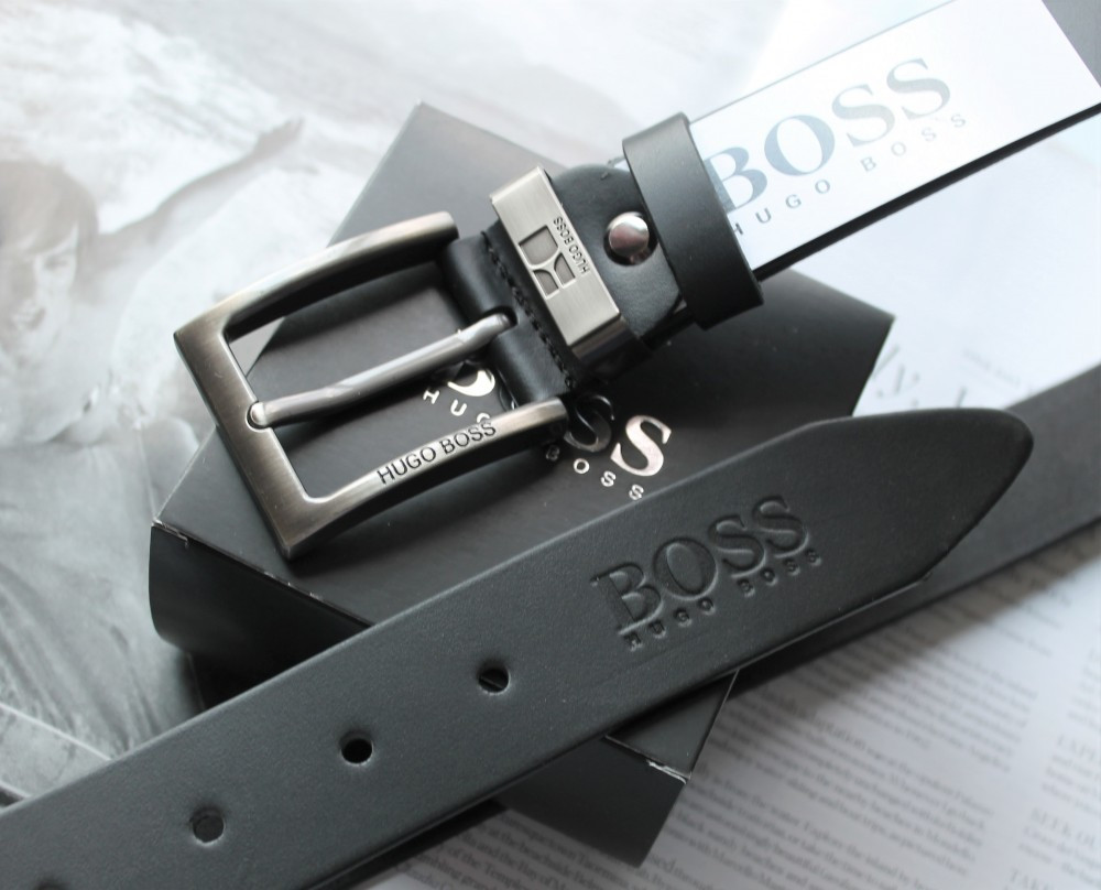 Мужской кожаный классический ремень Hugo Boss black - фото 4 - id-p2099476973