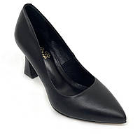 Жіночі шкіряні туфлі човники на підборах чорного кольору Nivelle T0327/82-8073мат Кристал розмір 36
