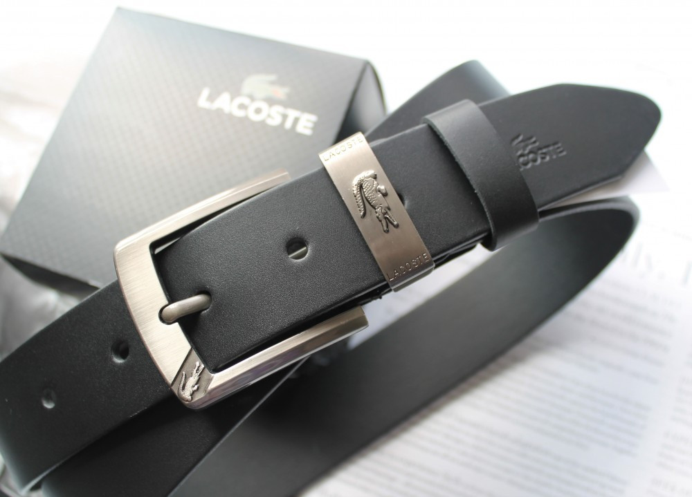 Стильный кожаный мужской ремень Lacoste black - фото 1 - id-p2099476981