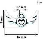 Набір 2 шт Підвіски Кулони 8 мм Серце з Крильми, Метал, Колір Срібло, Фурнітура для Біжутерії, фото 2
