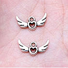 Набір 2 шт Підвіски Кулони 8 мм Серце з Крильми, Метал, Колір Срібло, Фурнітура для Біжутерії, фото 4