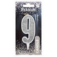 Свічка для торта 9 срібло 7см Pelican (1/12) 867029