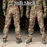 Зимние военные водоотталкивающие штаны softshell на флисе, Тактические флисовые штаны теплые пиксель ВАТ