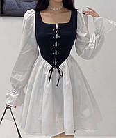 Жіноче плаття з корсетом на зав'язках норма розмір 42-48, колір чорно-білий