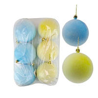 Набір новорічних пласт.куль 3шт d100 оксамит блакитний, лимонний