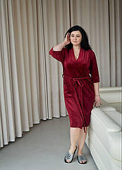 Халат велюровий жіночий БАТАЛ 2XL-5XLТОМІКО БОРДО 712