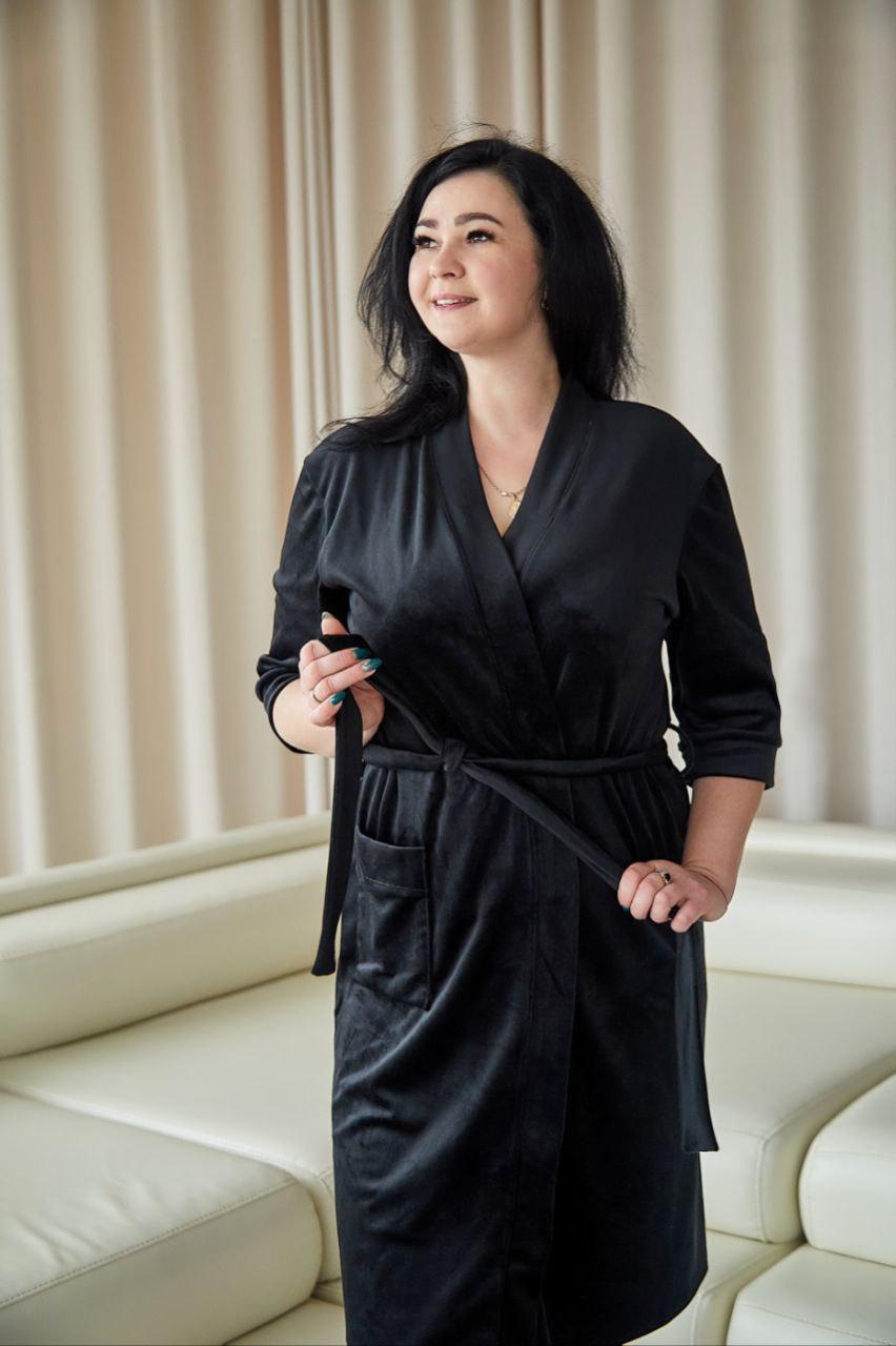 Халат велюровий жіночий БАТАЛ 2XL-5XLТОМІКО ЧОРНИЙ 712, фото 1