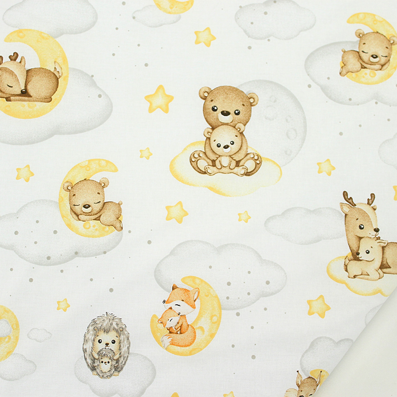 Бязь "Звірятка з дітьми" на хмарах білий фон № М-3199, фото 1