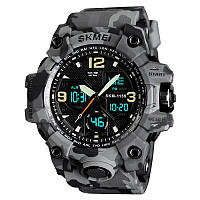 Часы наручные мужские SKMEI 1155BCMGY, армейские часы противоударные. Цвет: серый камуфляж