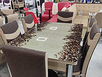 Обеденные комплекты. Раскладной стеклянный стол и 6 стульев Турция