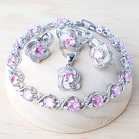 Комплект ювелирных изделий Aphrodite с розовым цирконием, серебро 925 пробы серьги, подвеска, кольцо, браслет