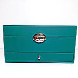 Скринька для прикрас зелена триярусна 828 шкірозамінник, фото 2