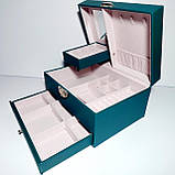 Скринька для прикрас зелена триярусна 828 шкірозамінник, фото 3