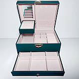 Скринька для прикрас зелена триярусна 828 шкірозамінник, фото 4