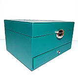 Скринька для прикрас зелена триярусна 828 шкірозамінник, фото 5