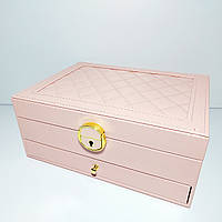 Скринька для прикрас двоярусна рожева 669 шкірозамінник
