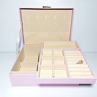 Скринька для прикрас рожева двоярусна 667 шкірозамінник