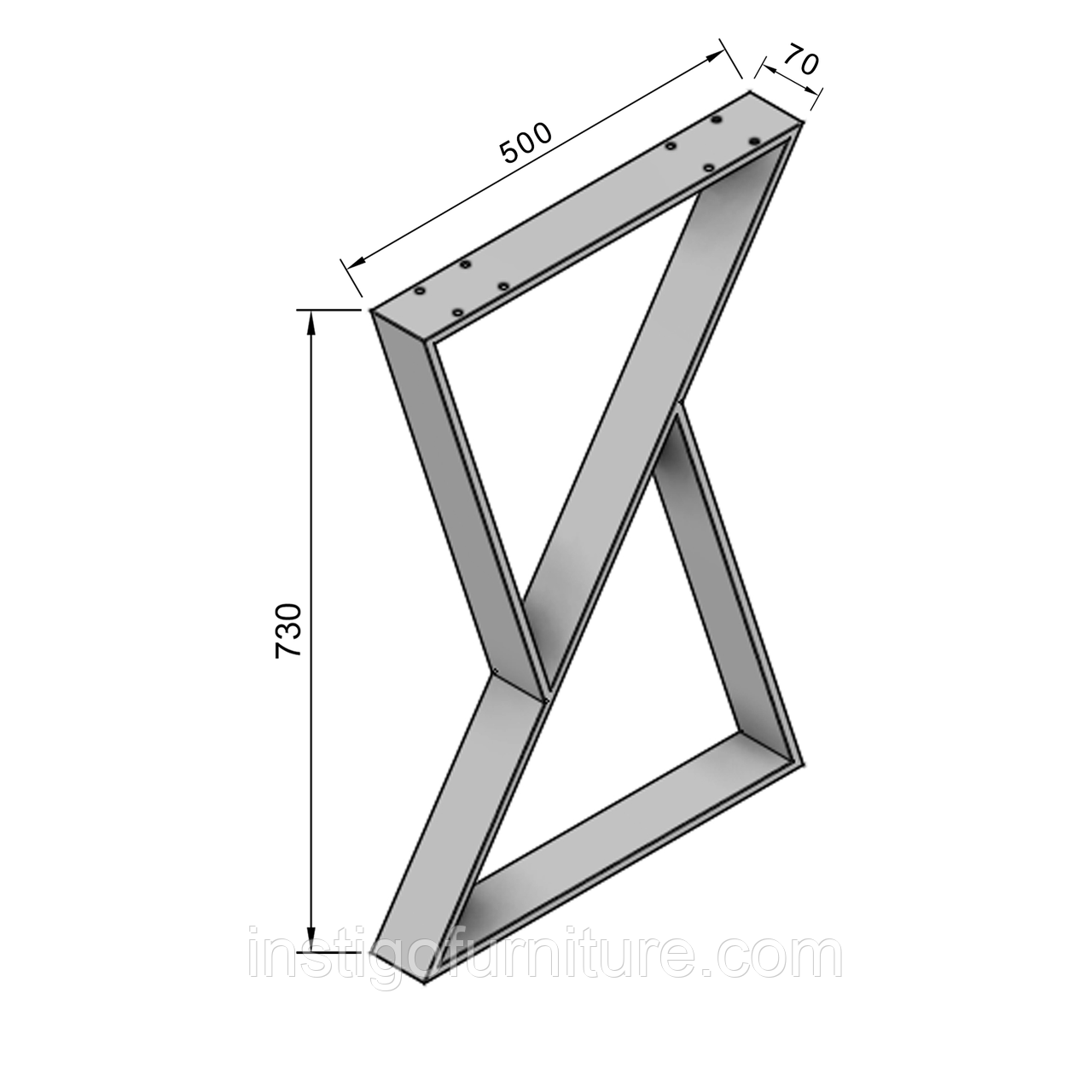 Опора ножка для стола из металла 500×70mm, H=730mm (профильная труба: 70x11mm) - фото 9 - id-p495365270