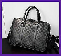 Супер модная мужская деловая сумка для документов стиль Луи Витон клетка черная. Портфель для бумаг