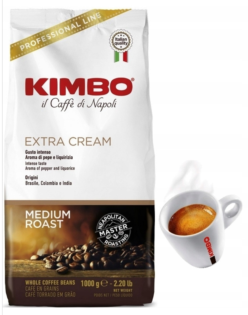 Оригінал! Кава в зернах Kimbo Extra Cream 1кг, купаж 50/50, Італія (Kimbo extra crema)