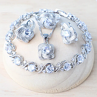 Жіночий комплект ювелірних виробів Aphrodite з прозорим цирконієм, срібло 925 проби сережки, підвіска, кільце, браслет
