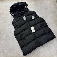 "XL " Moncler черная жилетка мужская утепленная стильная с капюшоном брендовая Монклер безрукавка жилет