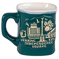 Чашка 0,4л чайная квадратная керамическая глиняная Киев Украина Майдан Независимости зеленая глянцевая