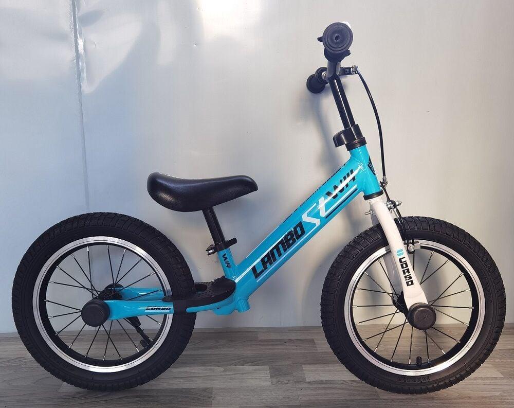 Велобіг LB-14802 - сталева рама, ручне гальмо, колеса надувні резинові 14’’, алюмінієві обода, підставка для ніг, підніжка,