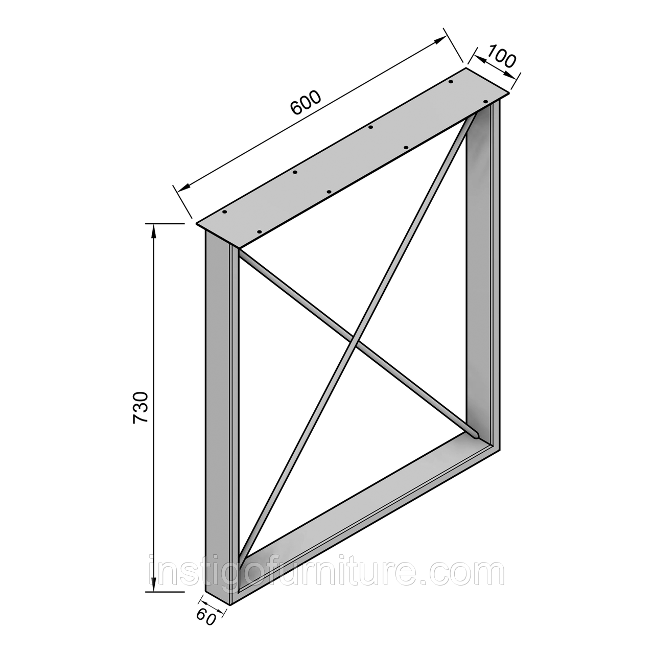 Опора ножка для стола из металла 600×100mm, H=730mm (профильная труба: 60x20mm) - фото 7 - id-p505183190