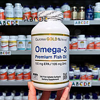 Омега-3 California Gold Nutrition, рыбий жир премиального качества, 180 мг ЭПК/120 мг ДГК, 240 капсул